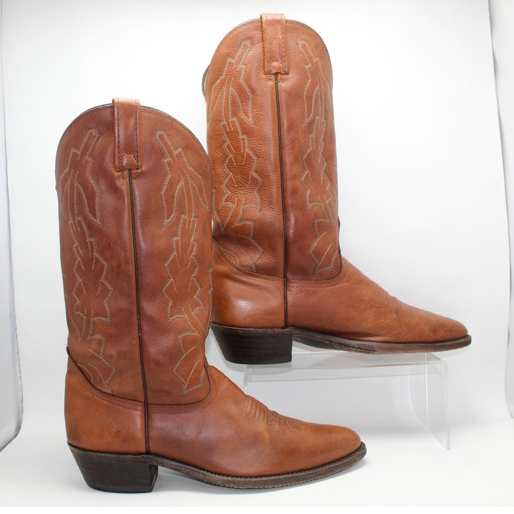 Vintage Dan Post P2551 Marlboro Brown Leather Western Cowboy Boots Men Size 9.5D